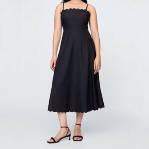 Gap Black Linen Blend Scalloped Midi Dress Sz M